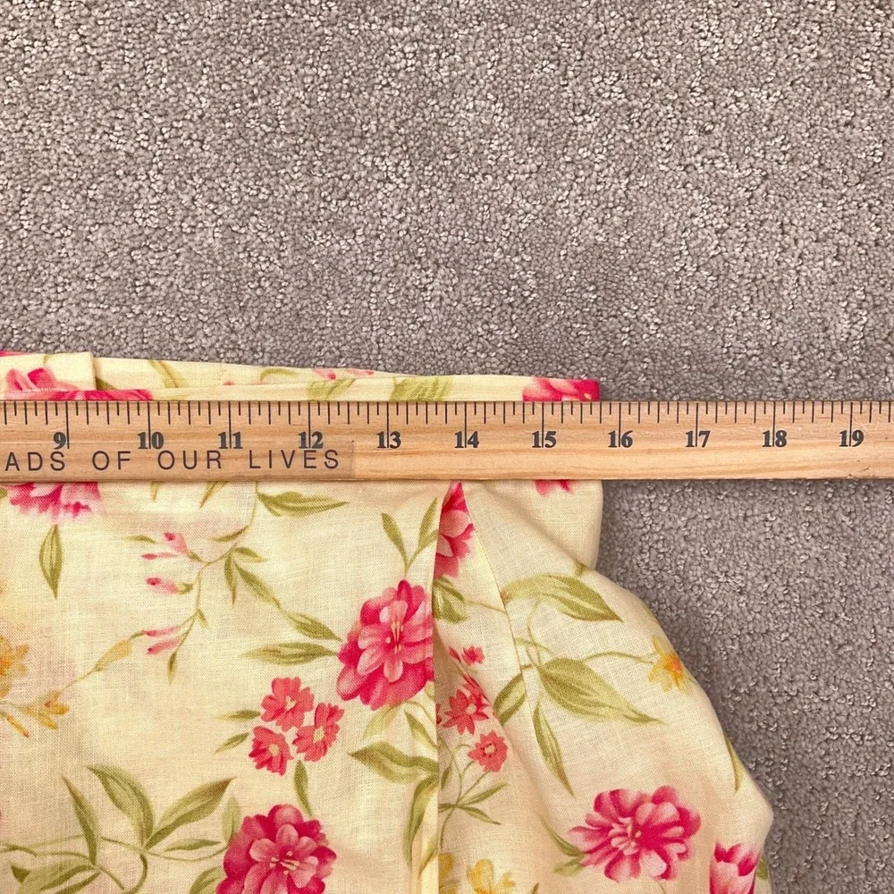Susan Bristol‎ Skirt Women 12 Yellow Pink Floral Faux Wrap Linen Midi Summer